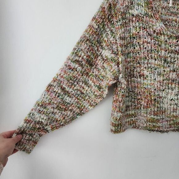 Free People Multi-colored V-Neck large knit pullover oversized sweater size XS - Picture 2 of 8